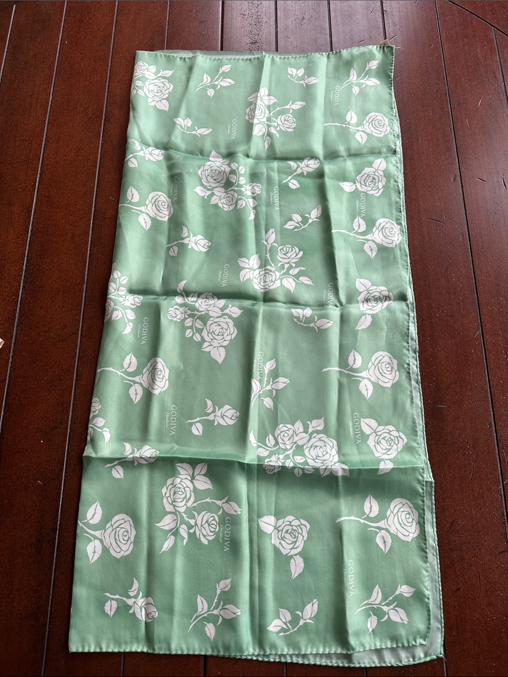 Godiva Chocolatier Mint Green Satin Floral Scarf